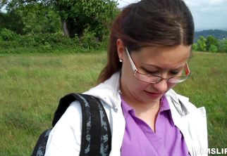 Skilled brunette Audrey Marshall with impressive tits yearns for fellow's fat packing monster so badly